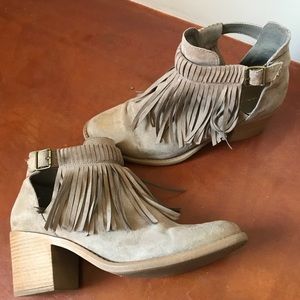 MAURICES Beige Fringe Booties